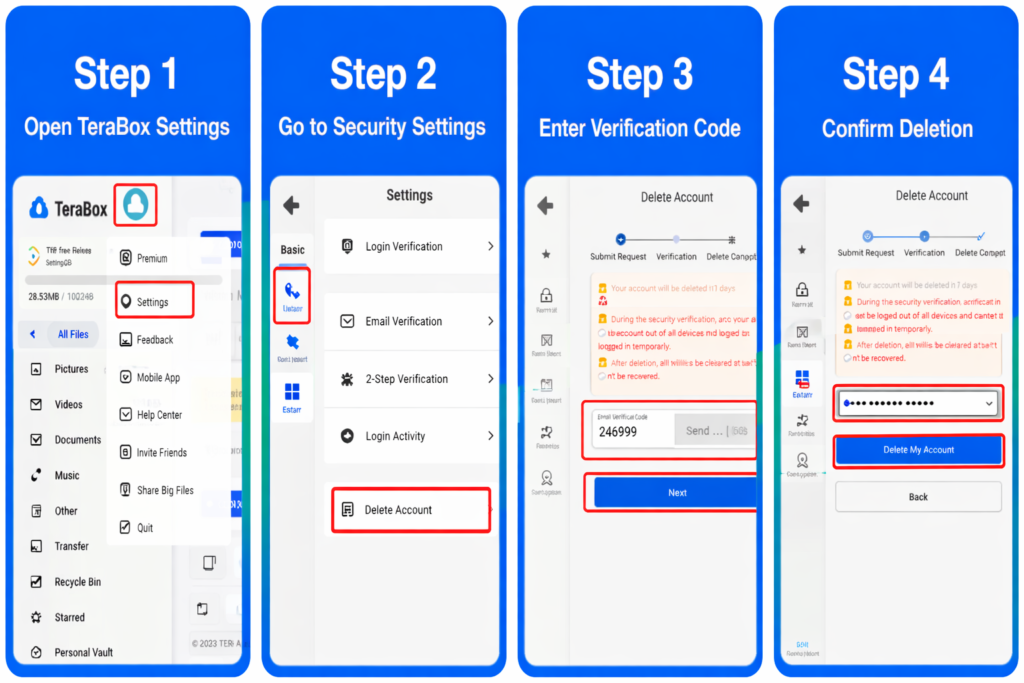 delete TeraBox account permanently